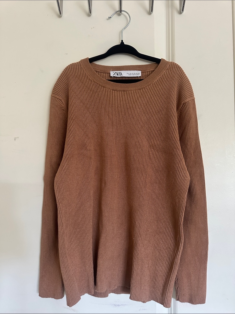 ZARA Ribbed Crewneck Sweater — Tan Brown